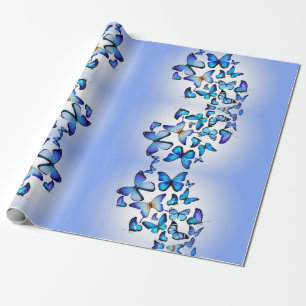 Blått Modern Elegant Roligt Cute Butterfly Mönst Presentpapper