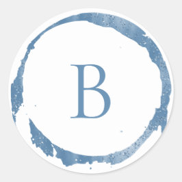 Blått Modern Folie Glitter Glans Monogramm Runt Klistermärke