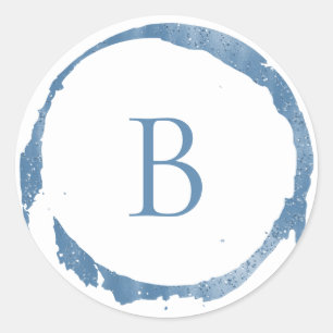 Blått Modern Folie Glitter Glans Monogramm Runt Klistermärke