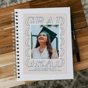 Blått Modern Grad Typography Studenten-fotokort Inbjudningar
