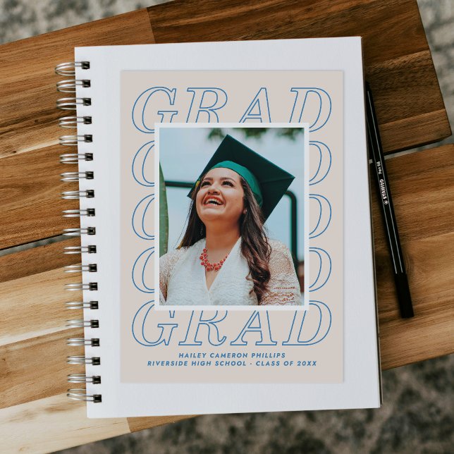 Blått Modern Grad Typography Studenten-fotokort Inbjudningar (Skapare uppladdad)