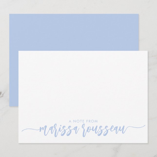 Blått Modern Script Namn Personlig Note Card Anteckningskort (Fram/baksida)