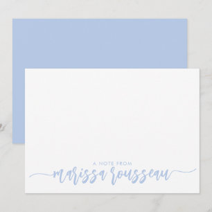 Blått Modern Script Namn Personlig Note Card Anteckningskort