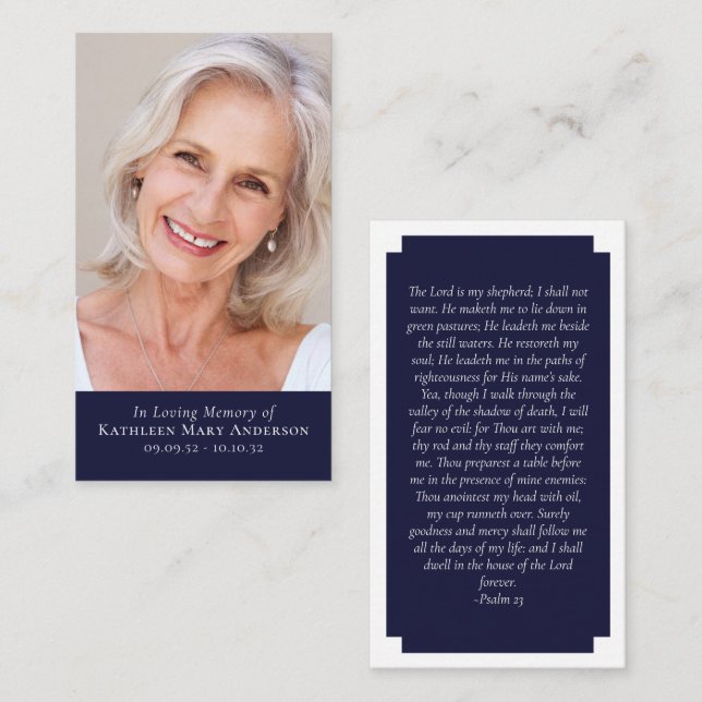 Blått modernt fotominnesparkeringskort (Fram/baksida)