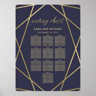 Blått, modernt Guld-diagonaldiagram Poster