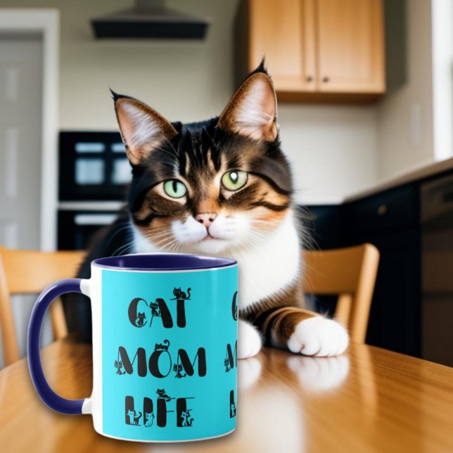 Blått Modernt Kattmamma Liv Sött Mors Dag  Mugg (Skapare uppladdad)