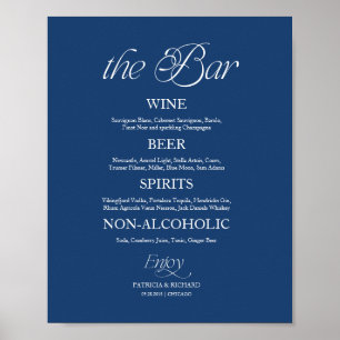 Blått Modernt Minimalistiskt "Baren" Bröllopsmenyt Poster