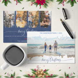 Blått, modernt, minimalistiskt julfoto inbjudningar