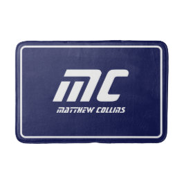 Blått, modernt monogram, rent, minimalt Namn-text  Badrumsmatta