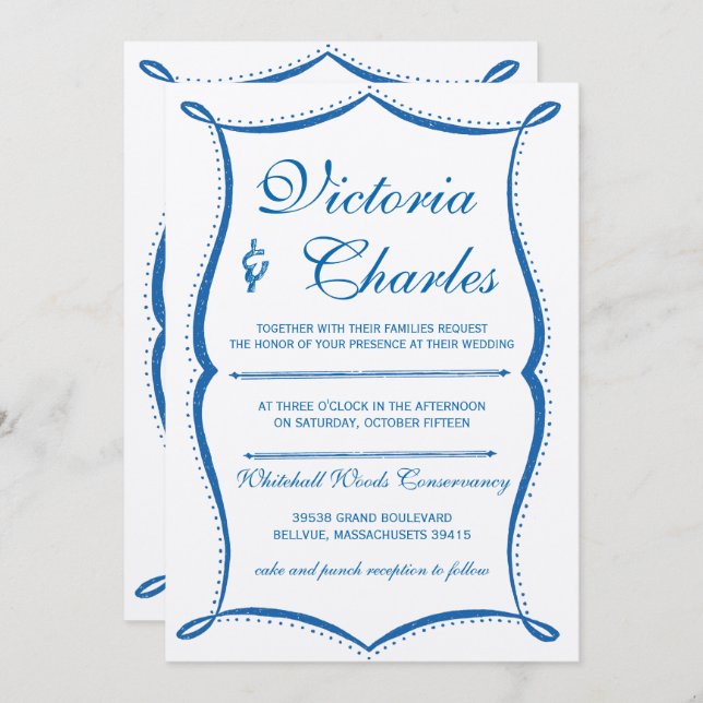 Blått modernt Vintage, oktobilt Inbjudningar (Fram/baksida)