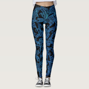 Blått modetryck, mönster leggings