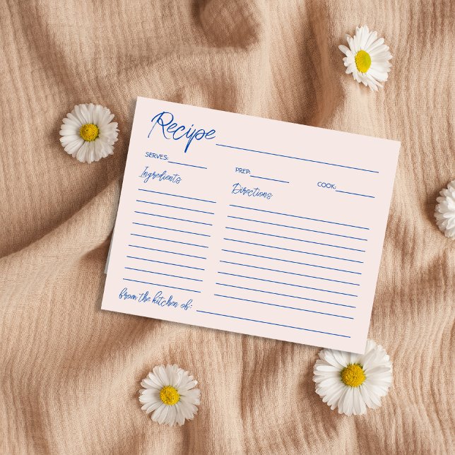 Blått Möhippa för handskriven Chic (Handwritten Chic Blue Bridal Shower Recipe Card)