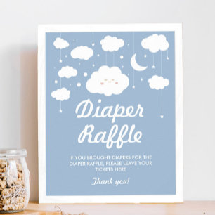 Blått molnbabyskor Diaper Raffle Game Poster