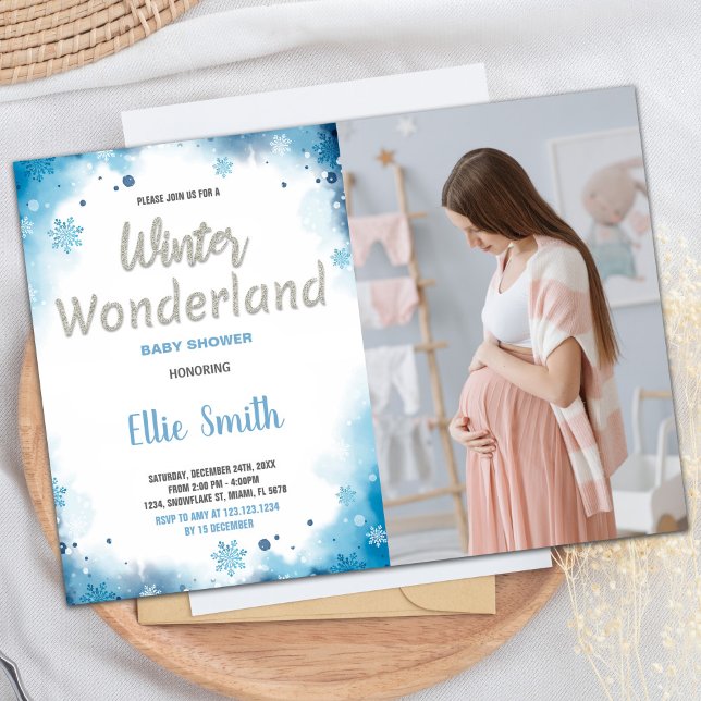 Blått molnfoto för inbjudningar till Winter Baby S (Winter Baby Shower Invitations Blue Cloud Photo)