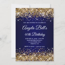 Blått Monogram 40-årsjubileum i guld Glitter Inbjudningar