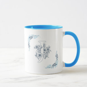 Blått Monogram Blommigt av Lugn av kaffe, initial Mugg