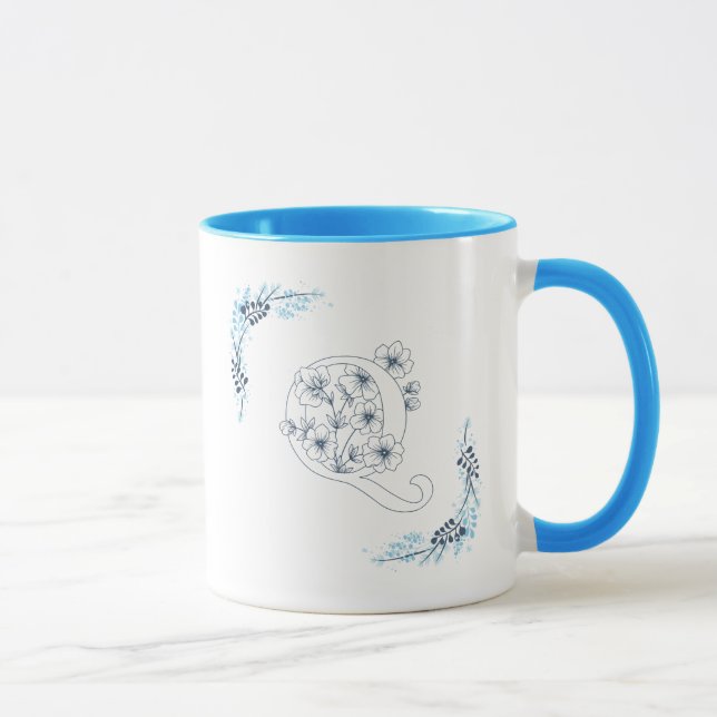Blått Monogram-Blommigt av Lugn, första "Q"-kaffe Mugg (Höger)