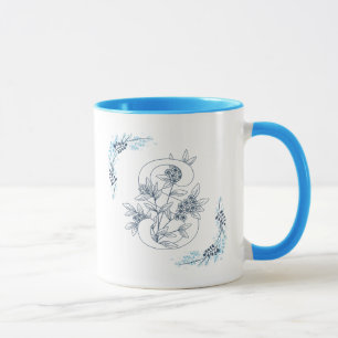 Blått Monogram-Blommigt av Lugn, första "S"-kaffe Mugg