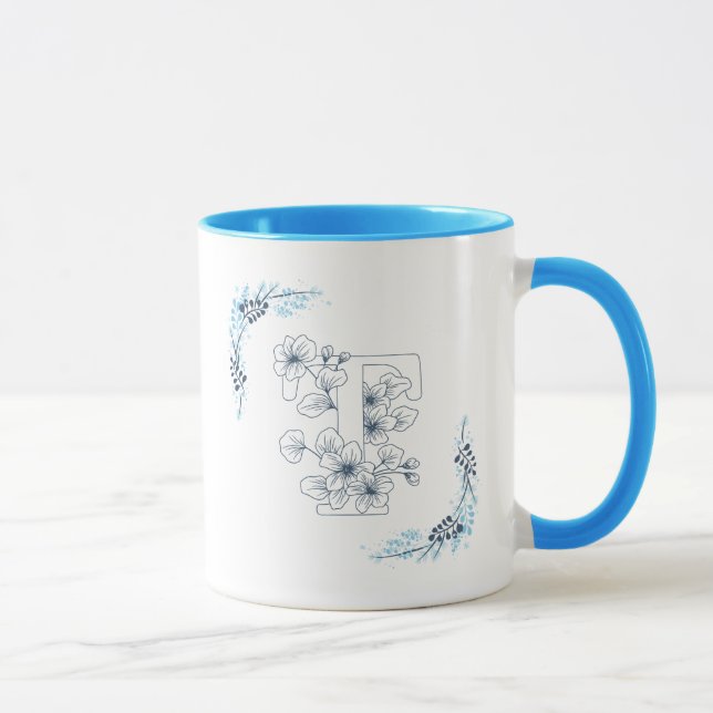 Blått Monogram-Blommigt av Lugn, första "T"-kaffe Mugg (Höger)