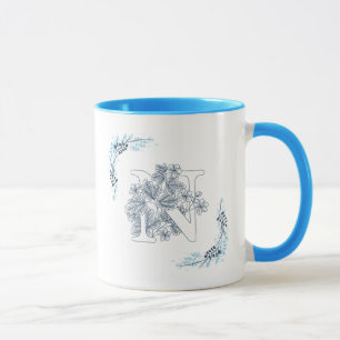 Blått Monogram-Blommigt av Lugn, ursprungligt "N" Mugg