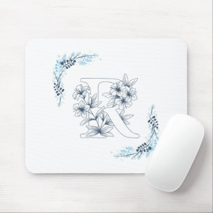 Blått monogram-Blommigt för Lugn Musmatta