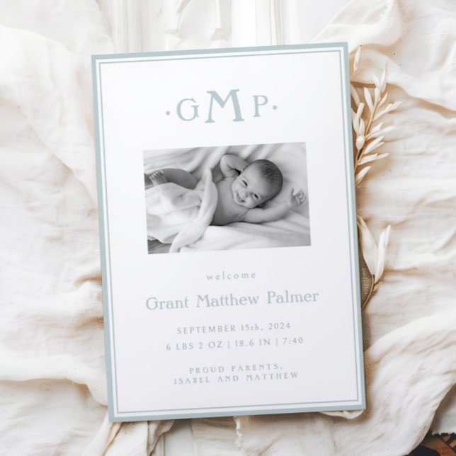 Blått Monogram Boy Baby-meddelande Meddelande (Skapare uppladdad)