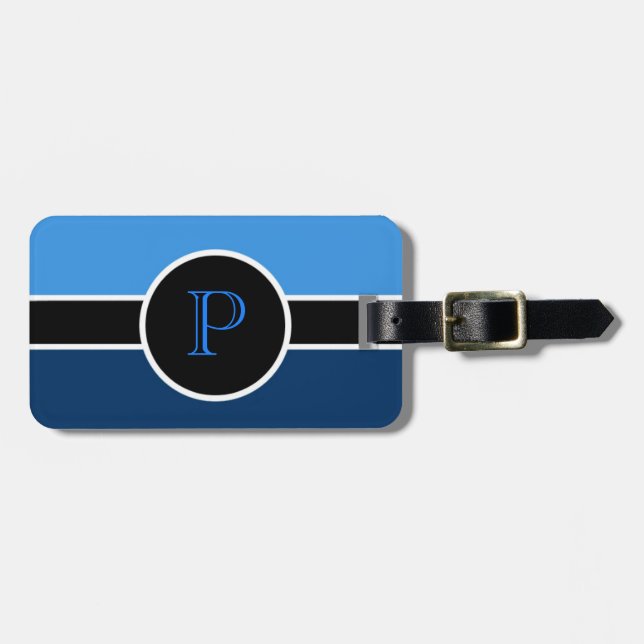 Blått monogram första resande i modern Chic Bagagebricka (Horisontell Framsida)