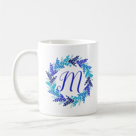 Blått Monogram Initialt utandningslocke för jul Mu Kaffemugg