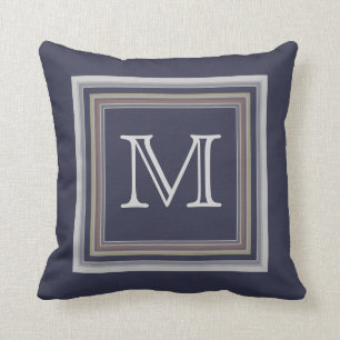 Blått monogram kudde
