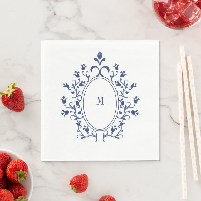 Blått monogram pappersservett (Insitu)