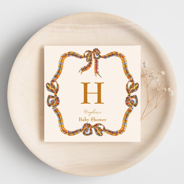 Blått Monogram-Personlig, Orange Napkin Pappersservett (Skapare uppladdad)