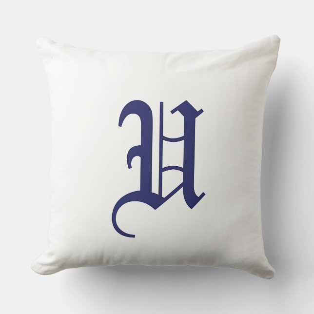 Blått monogram U initial vit fyrkant  Kudde (Framsida)