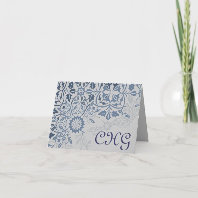 Blått Monogram upplöses Anteckningskort (Framsida)
