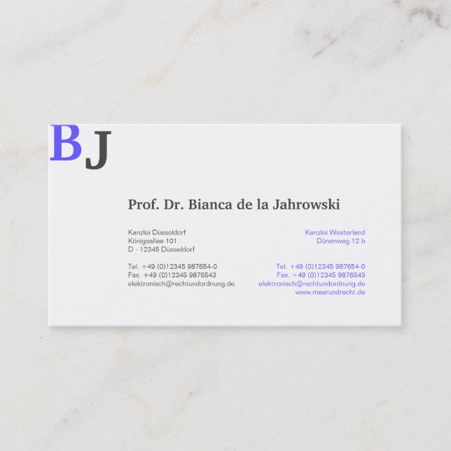 Blått monogram visitkort (Framsida)
