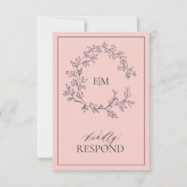 Blått monogramkort för  Rosa Bröllop OSA