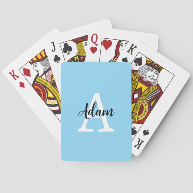 Blått monogramnamn, personligt utformat typsnitt casinokort (Baksidan)