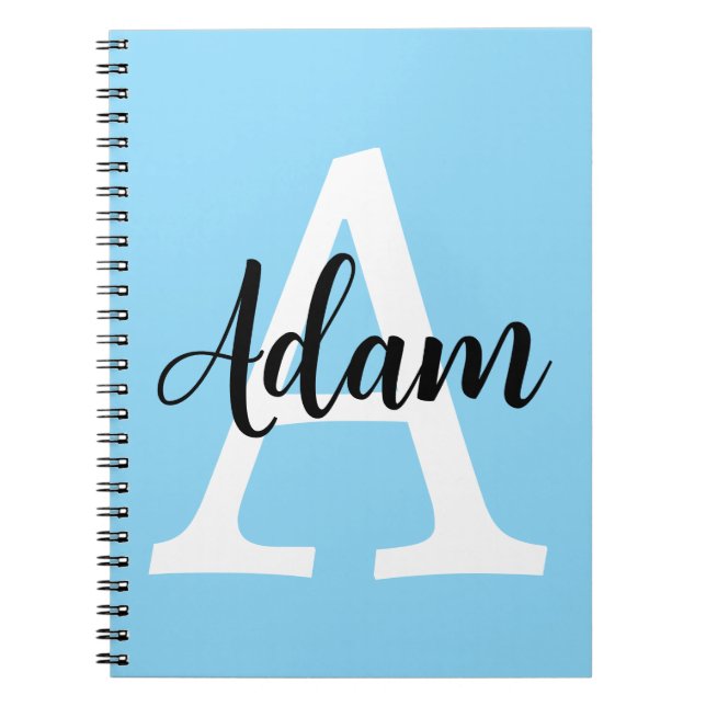 Blått monogramnamn skript Personlig design Anteckningsbok (Framsidan)