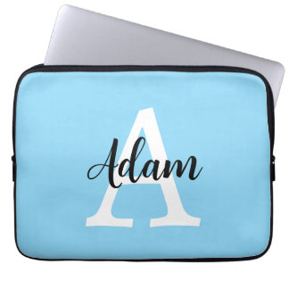 Blått monogramnamn skript Personlig design Laptop Fodral