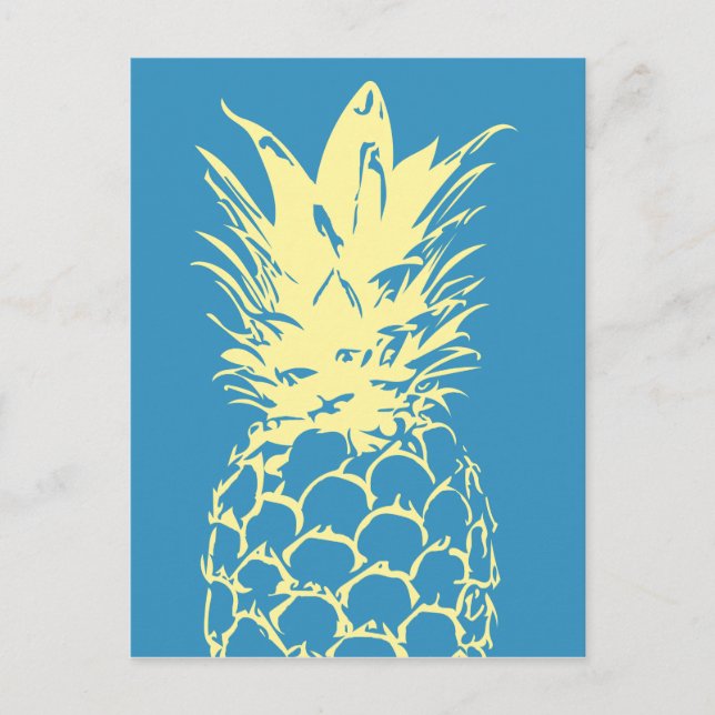 Blått mönster för ananas Gult Vykort (Framsida)