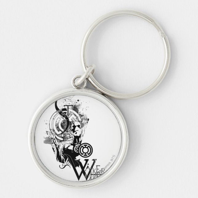 Blått mönster, grafik 2 rund silverfärgad nyckelring (Framsidan)