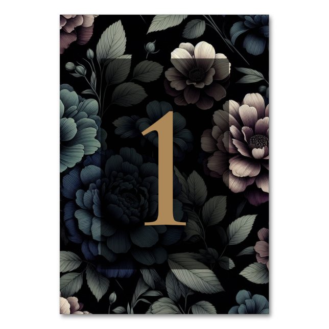 Blått Moody Blommigt Bord 1 Bordsnummer (Framsidan)