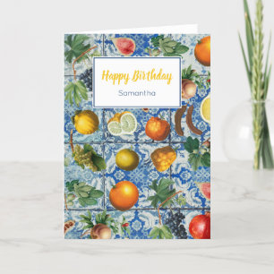 Blått Mosaic-födelsedag för sommarfrukt i Medelhav Kort