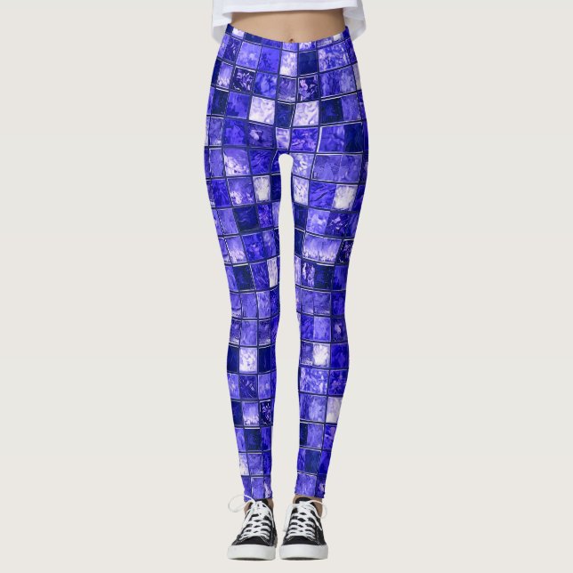 Blått mosaikmönster leggings (Framsida)