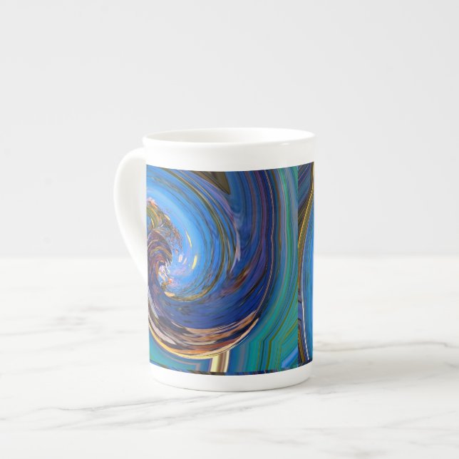 Blått N Grönt Abstrakt Peacock Bone China Mugg Benporslin Mugg (Framsida vänster)