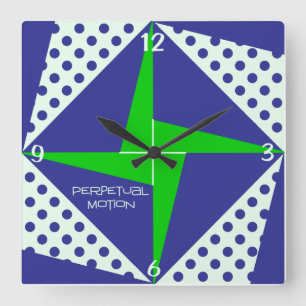 Blått n Grönt Perpetual Rörelse Quilt Block Fyrkantig Klocka