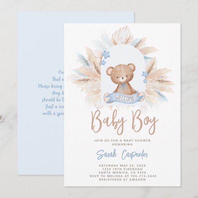 Blått Nalle - Blåskuschinbjudan Inbjudningar (Fram/baksida)