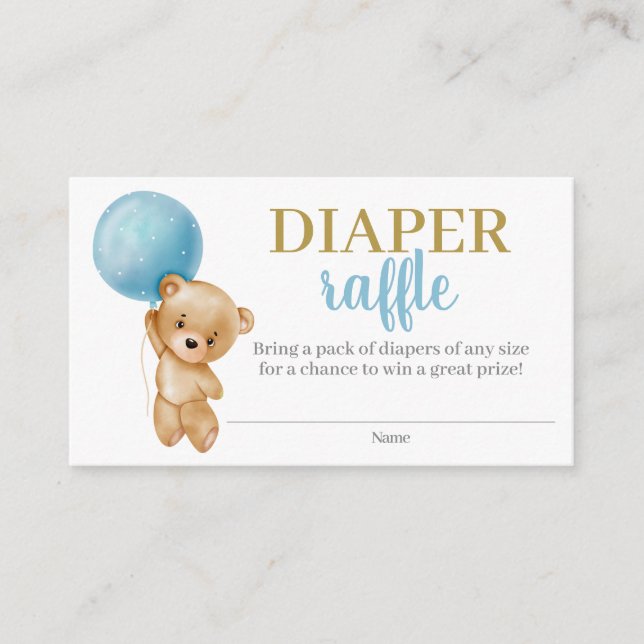 Blått Nalle Boy Diaper Raffle-höljeskort Tilläggskort (Framsida)