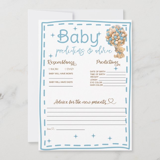 Blått Nalle för Baby-förutsägelser och råd Inbjudningar (Framsida)