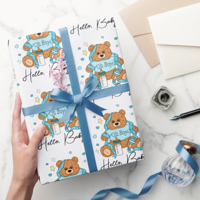 Blått Nalle för nyfödd bebis eller babyskor Presentpapper (Gifting)