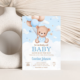Blått Nalle-moln, babyskor för ballong Inbjudningar
